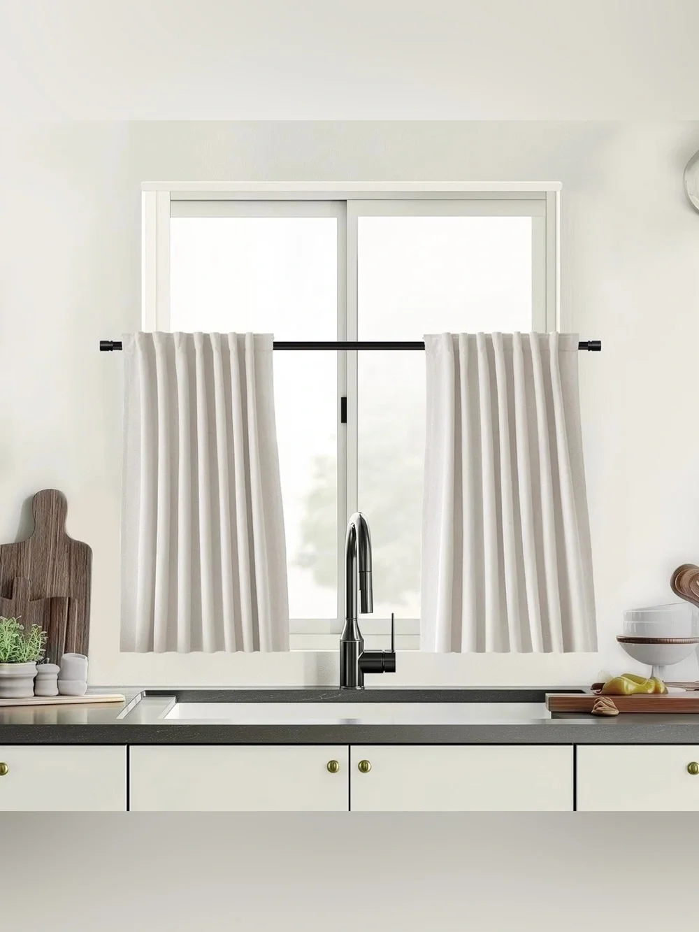 NWT Linen Curtains 52W x 36L Cream 2 Panels